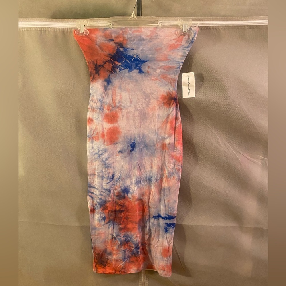 Tie Dye Bodycon Mid Length Strapless Dress Women's size M